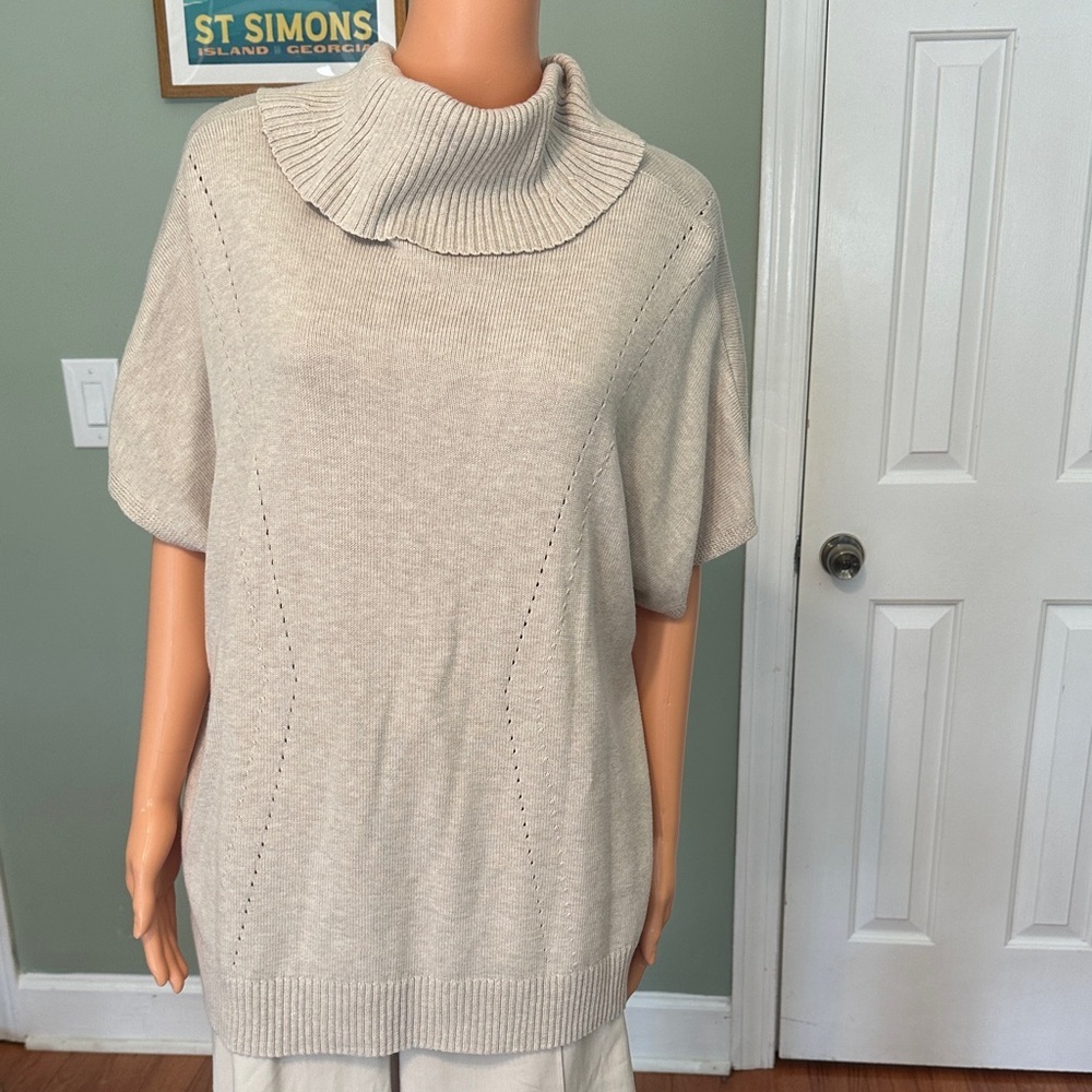 J. Jill Short-Sleeve Cowl Neck Sweater in Cream